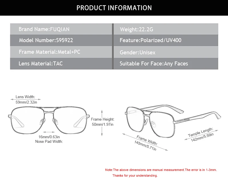 FUQIAN Новые квадратные поляризованные солнцезащитные очки мужские роскошные прямоугольные металлические мужские солнцезащитные очки винтажные очки для вождения UV400