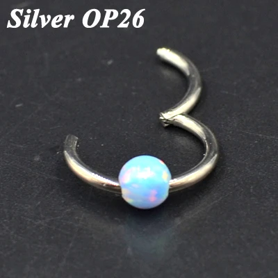 Silver OP26 1 шт. G23 титановый шарнирный сегмент кольцо с опалом камень опал губы ниппель хряща трагус спираль носовая перегородка кликер пирсинг ювелирные изделия - Окраска металла: Silver OP26