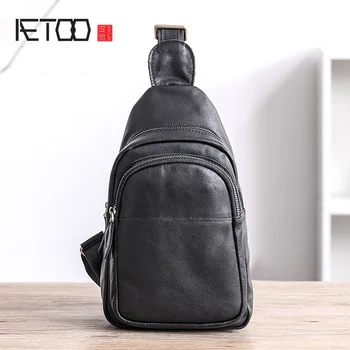 

AETOO Leather chest bag, men's 2020 fashion shoulder bag, head leather men's oblique cross small bag vintage