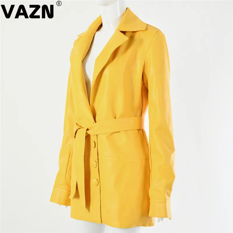 VAZN High-end популярные желтый возраст снижение свежие прозрачные повседневные модные длинный рукав Для женщин энергии на шнуровке длинная верхняя одежда