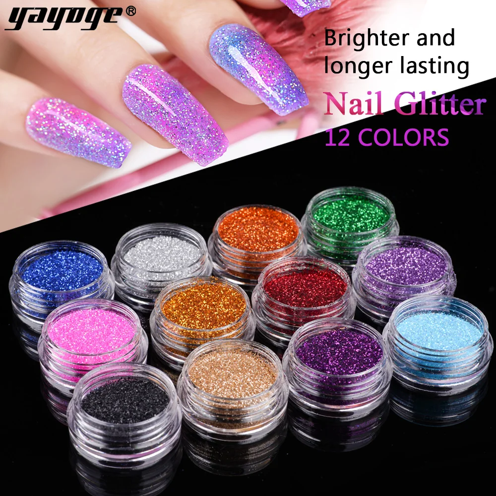 

Yayoge 1Case 12 Colors Nail Glitter Powder Dust Sequins Nail Decorations Super Shining Nail Art Manicure Decorations