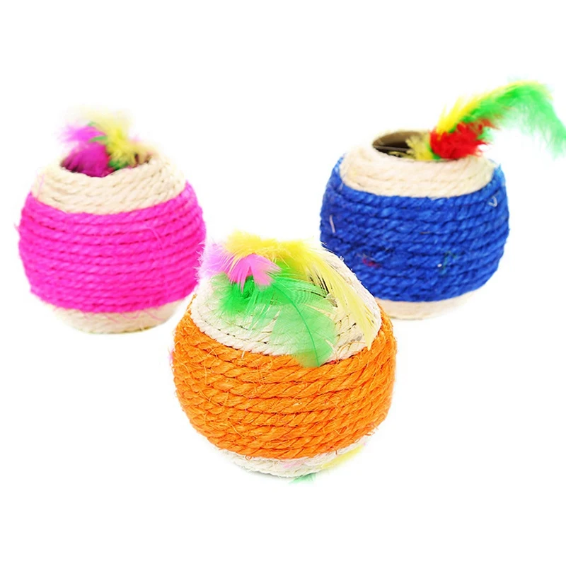 Random Color 1 pc 2 мяча с отверстиями, игрушки для кошек, игрушки для кошек разных цветов, жевательная игрушка для кошек, соломенная веревка для домашних животных, игрушки для интерактивные питомцы - Цвет: Random Color 1 pc