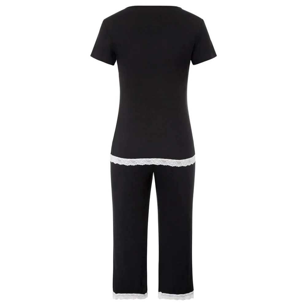 Women's 2pcs Set Comfy Modal Sleepwear Short Sleeve Tops+Cropped Pants summer comfortable stretch nightwear ladies Pajama sets