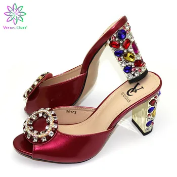 

Nigerian Wine Shoes Large Size Women Shoes Slipper High Heels Comfortable High Pumps With Rhinestone Fashion Design Shoes