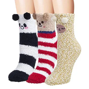 

meias skarpetki damskie socks womens Fuzzy 3 Pairs Warm Soft Slipper Home Sleeping Cute Animal women socks calcetines mujer