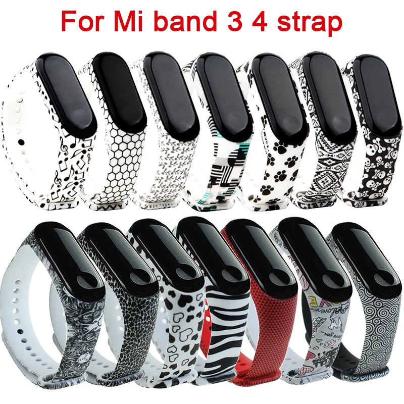 Силиконовые ремешки для Xiaomi Mi Band 4 3 черный и белый мягкий ТПУ спортивный сменный