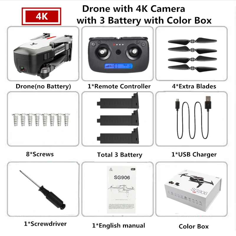 SG906 RC gps Дрон 4K Квадрокоптер с камерой 5G wifi бесщеточный Квадрокоптер складной Дрон с камерой HD VS SJRC F11 PRO Дрон - Цвет: W6 4K 3B Color Box