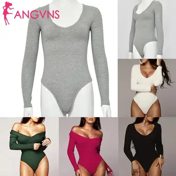 

Women Casual Solid V-Neck Long Sleeve Pullover Medium Waist Slim Knitted Bodysuit Summer