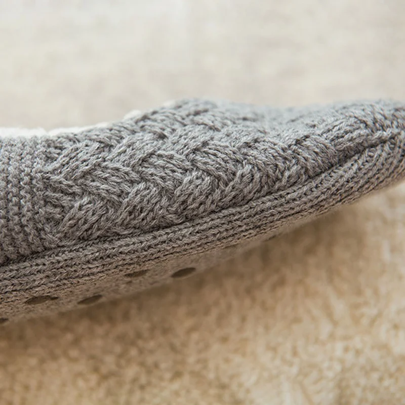 1 пара женских носков зимние вязаные носки-тапочки бархатные короткие нескользящие носки-лодочки однотонные теплые носки