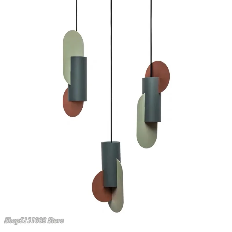 Nordic Modern pendant light color matching single head hanging lamp green cylindrical LED bedroom Home decor lighting Fixtures