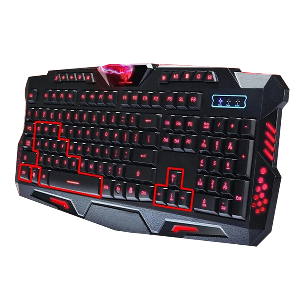 Colorful Mechanical Feel LED Backlight Gaming Keyboard with Number Pad Three Backlight Colors (Red/Purple/Blue)