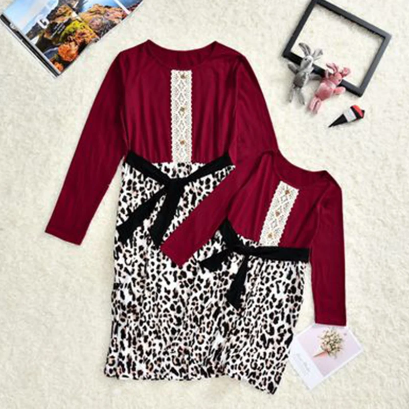 Fashion Leopard Patchwork Family Matching Mother Daughter Dress