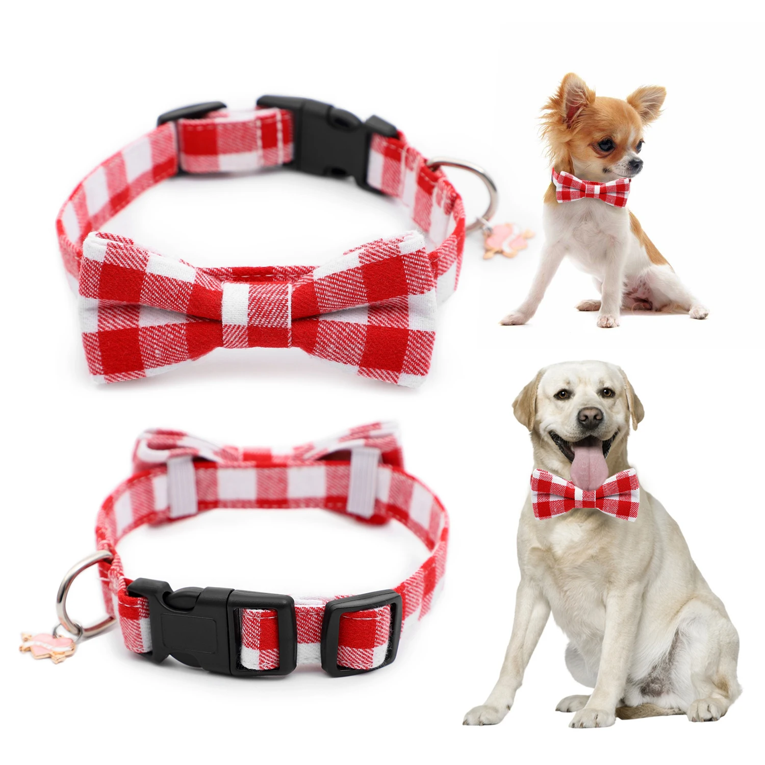 Personalized Dog Collar with Detachable Bow Tie, Valentine's Day Soft
