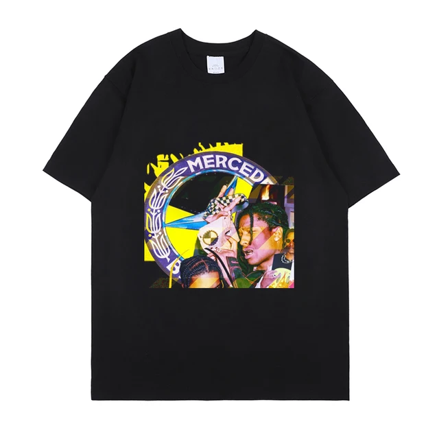 Hot Sale ASAP Rocky Portrait Graphic Aesthetics T-shirts Hip Hop Cotton Short Sleeve Loose Couple T-Shirt Casual Harajuku Tshirt Black 7