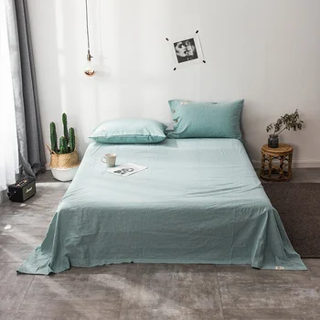 

3 Pieces Sheet Sets 100% Xinjiang Cotton Queen Size 1 Sheet 2 Pillow Shams Bedding Solid Green Luxury Flat Sheet Fitted Sheet