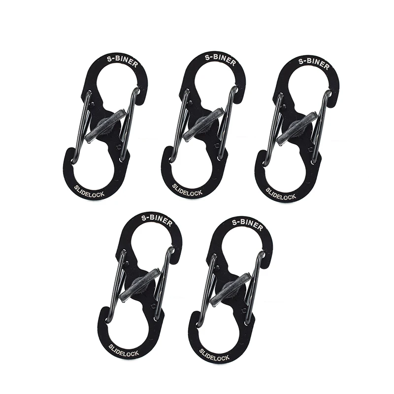 5pcs black 5 шт./лот из нержавеющей стали s-образный карабин с замком мини брелок Крюк Противоугонный Открытый Кемпинг Рюкзак Пряжка EDC инструмент - Цвет: 5pcs black