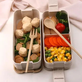 

Healthy Material Lunch Box Wheat Straw Box Bento Microwave Oven Plates And Cutlery Food Storage Container