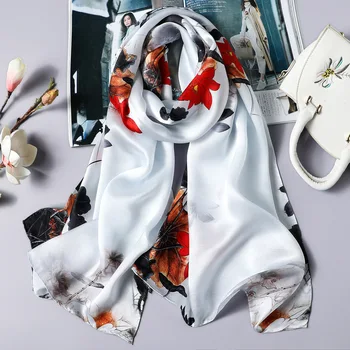 

Woman Spring And Summer Chiffon Silk Scarf Flowers Blossom Scarf Upscale Georgette Scarves For Black