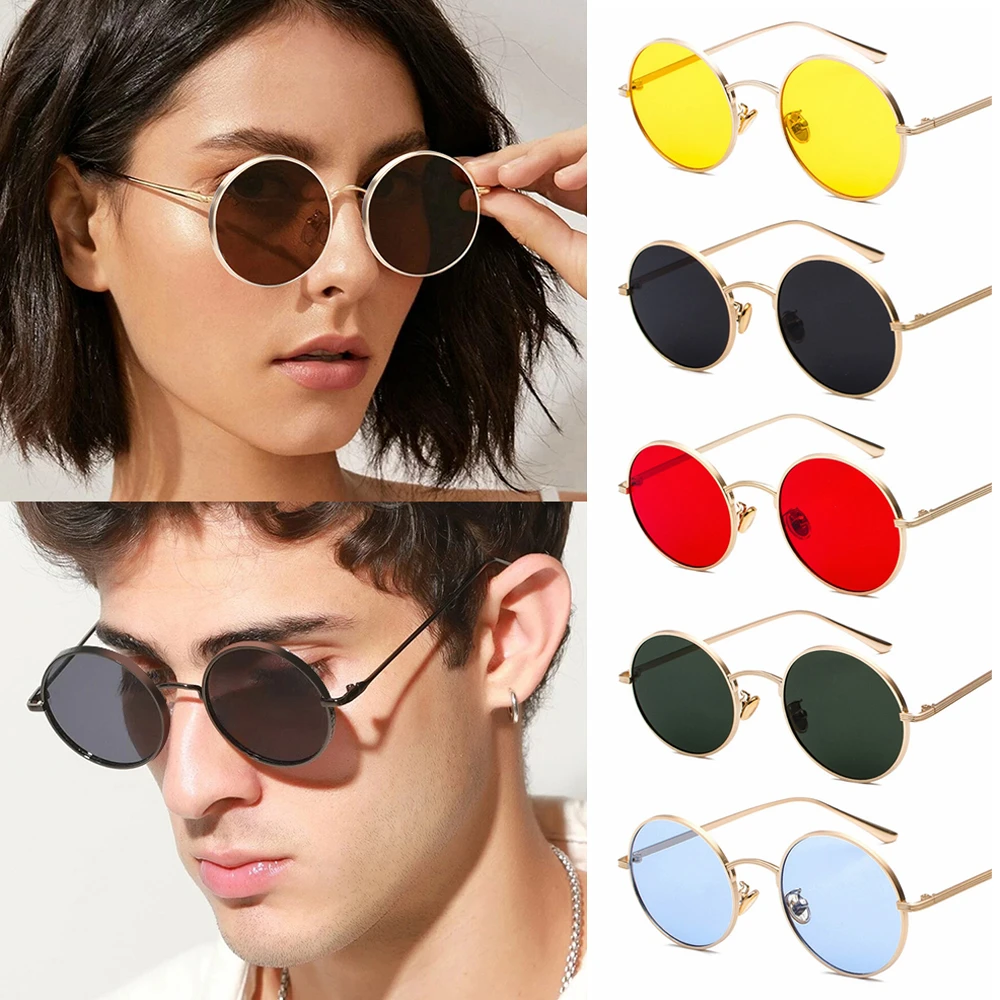 Gafas de sol redondas Steampunk para hombre y mujer, lentes circulares Vintage, gafas de sol con montura de Metal, UV a la moda|Gafas de - AliExpress