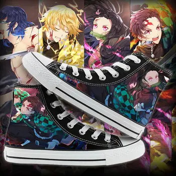 

Anime Kimetsu no Yaiba Kamado Tanjirou shoes Cosplay Demon Slayer Kamado Nezuko High-Top Shoes Men women casual canvas shoes
