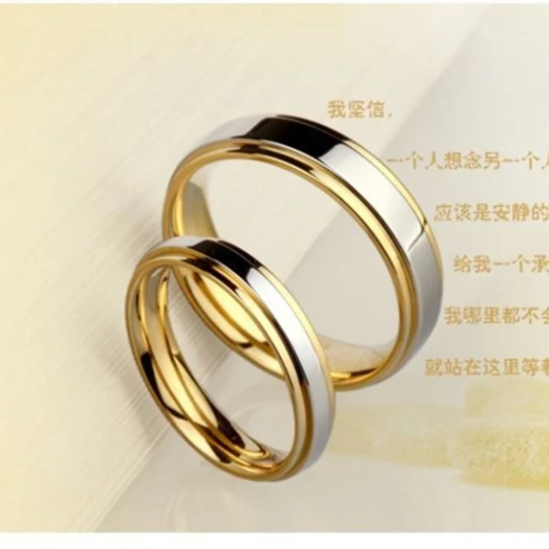 New Fashion Simple Design 316 Titanium Steel Mens Rings Lover Couple Rings Alliance Gold Wedding Band Rings Set for Women Men