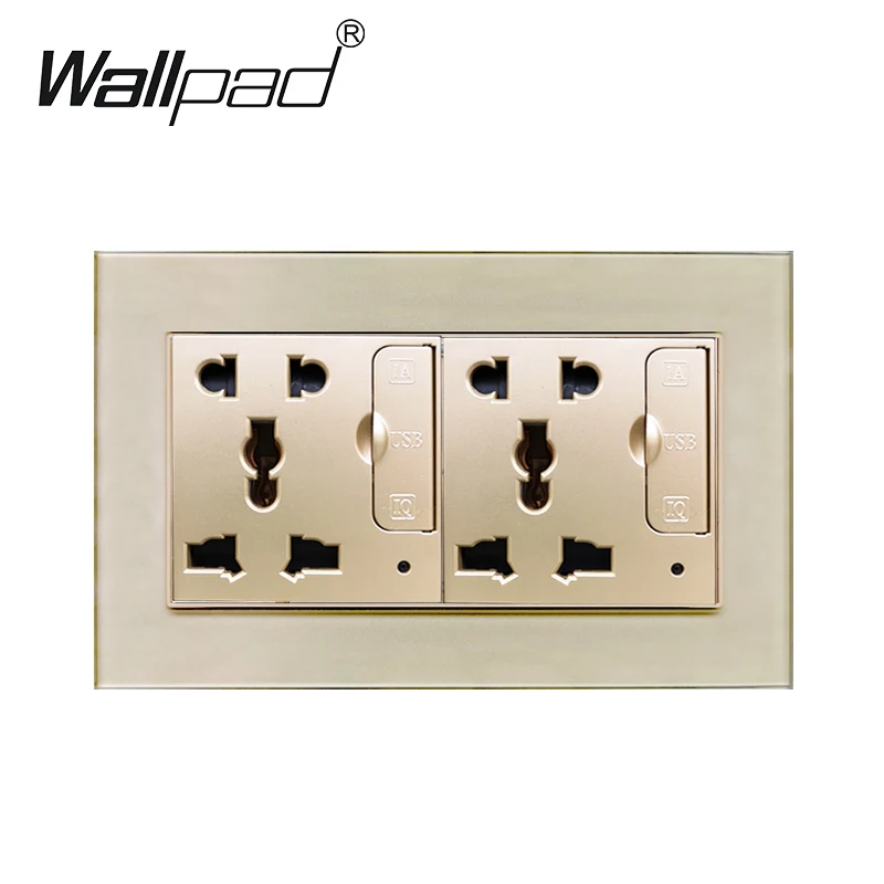 Double 5 Pin Universal Power Socket Glass Panel Wallpad 2 USB Charging Port Wall Outlet 146mm * 86mm | Обустройство дома