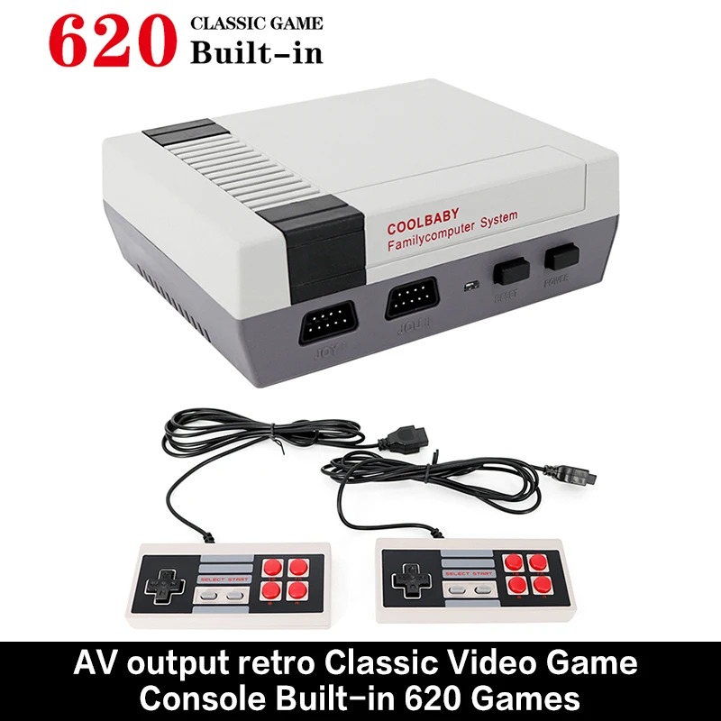 

(US/UK/EU PlugAV output retro Classic Video Game Console Built-in 620 Games 8 Bit Family TV Handheld Game Double Gamepad