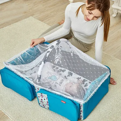

New 2 IN 1 Baby Travel Beds Diaper Bag Messenger Multi-function Large Capacity with Mosquito Net Stroller Strap Storage Bag