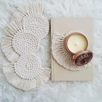 

Macrame Placemats Cup Mat Bohemia Boho Tablecloth Coaster Cup Pad Northern Europe Pure Handmade Cotton Kungfu Tea Braid Mats