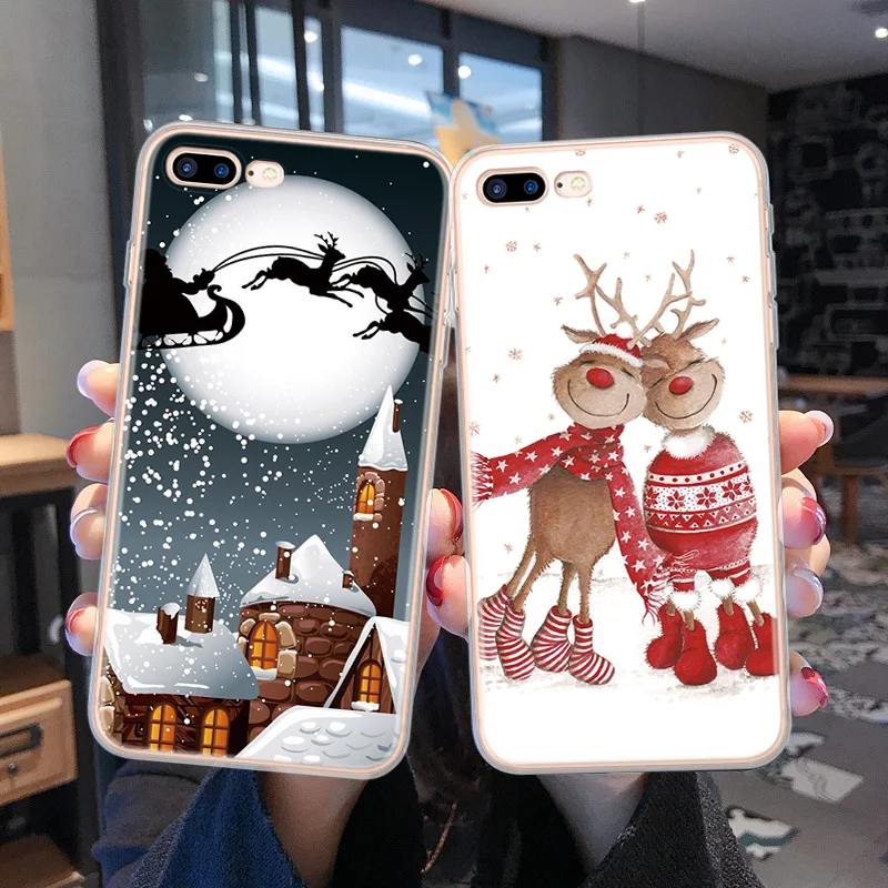 

Cartoon Christmas Case For iPhone 7 8 6 6S Plus Santa Claus Soft Case For iPhone XR XS X Xs Max 5 5S SE 4 4S TPU Silicone Cover