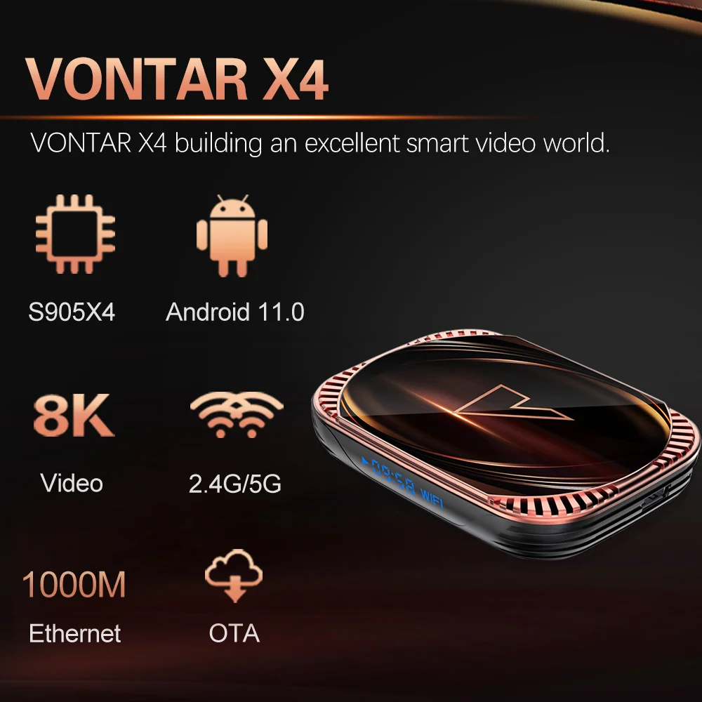 VONTAR X4 4GB 64GB Amlogic S905X4 Smart TV Box Android 11 Support 1000M LAN  Dual Wifi BT 8K Video Media Player Set top box UK Plus