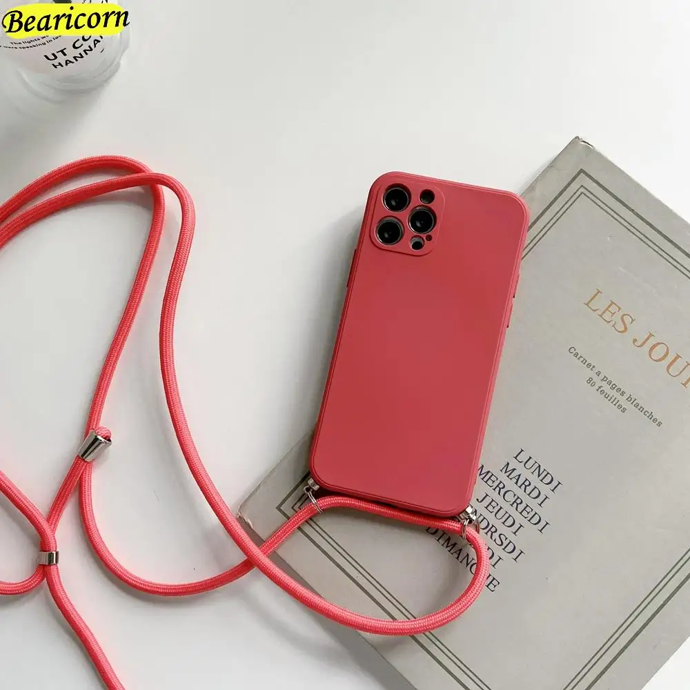 

Crossbody Necklace Strap Cord Liquid Silicone Phone Case For Huawei P20 P30 P40 Lite P50 Pro Y6 Y7 Y8P Y9a Y9s Y9 Prime 2019