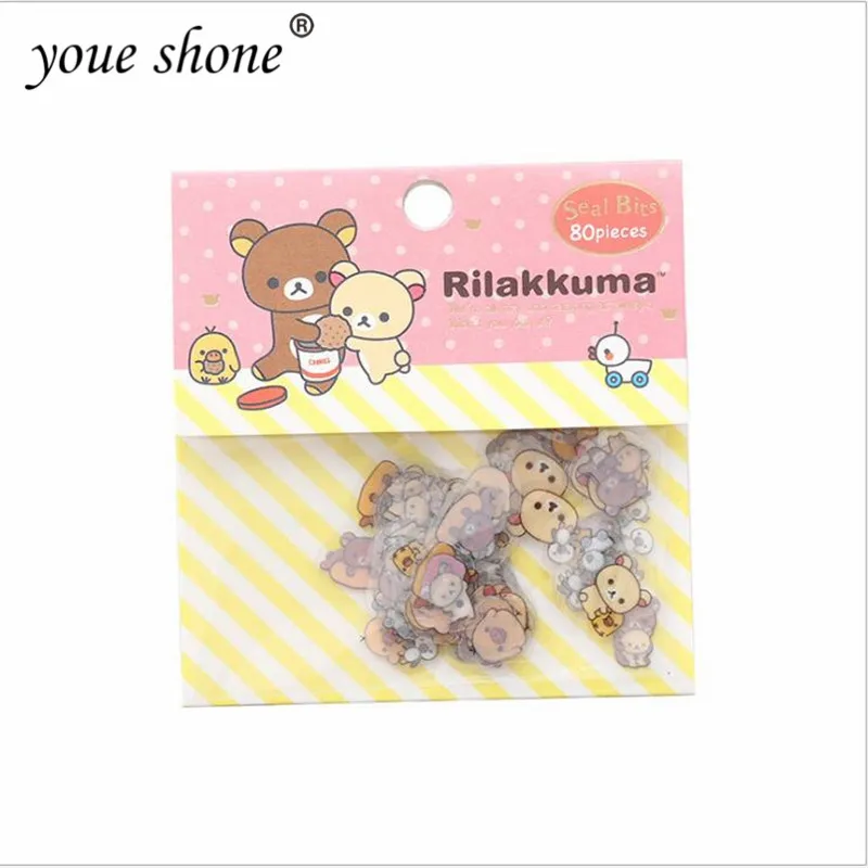 80pcs/bag  Bear Sticker Cute Animal Cartoon Transparent Hand Account DIY Diary Student Stationery Album Decorative Stickers