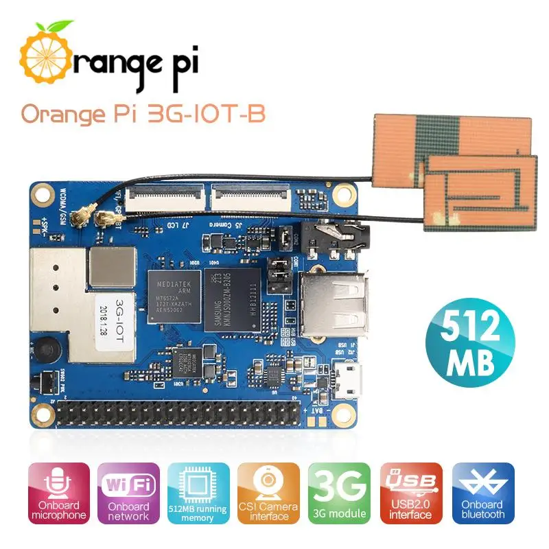 Оранжевый Pi 3G-IOT-B 512MB Cortex-A7 4 Гб памяти на носителе EMMC Поддержка 3G сим-карту Bluetooth
