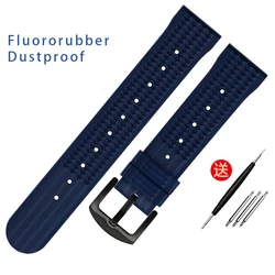 Enhanced Fluororubber Dustproof Sport Watch Strap - Available in 20mm & 22mm Sizes - 22mm (Blue black buckle)