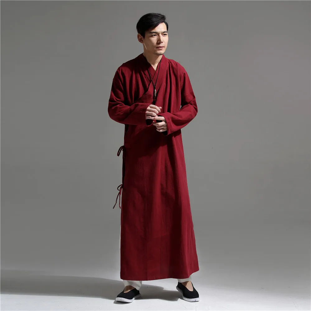 Китайский стиль Han Fu, длинный хлопок и конопля, Мужская удлиненная серия Han Fu, чай дзен, обслуживание кунг-фу, халат, Wing Chun, мандарин