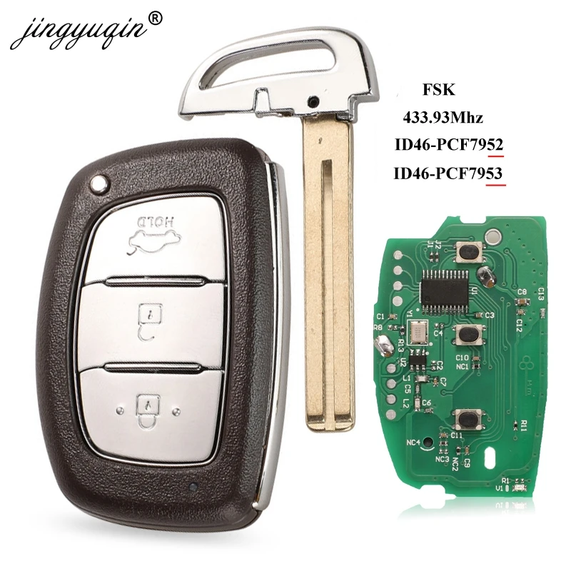 

jingyuqin 3 Button 434 Mhz FSK Smart Remote Control Key for Hyundai IX35 PCF7953 Hitag2 ID46 Verna Elantra 7952 Chip