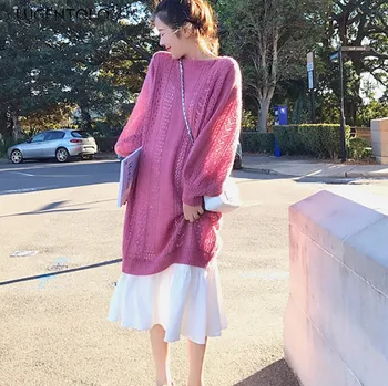 

Lugentolo Women 2 Piece Set Sweet Casual Dress New Spring Summer Women's Long-Sleeve Sweater Female Temperament Dress Set