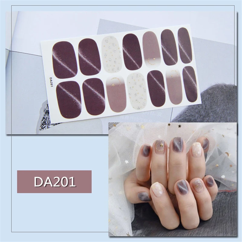 Nusx 14tips Full Cover Nail Stickers Wraps Constellation DIY Nail Decals Self Adhesive Nail Sticker Pink 2