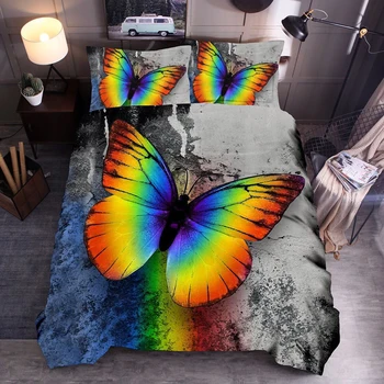 

JUSTCHIC Colorful 3D Butterfly Animal Bedding Set Duvet Cover Pillowcase Single Twin 3.3/5/6/6.6ft Bed Dormitory Quilt Cover