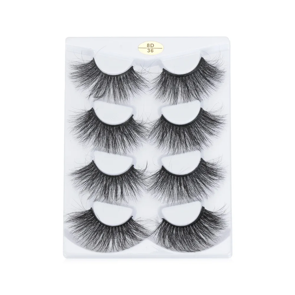 4 пары 25 мм Resuable Lashes 8D норковые волосы ресницы натуральные длинные полный объем Wispies пушистые ресницы макияж инструменты для наращивания - Цвет: 8D-36