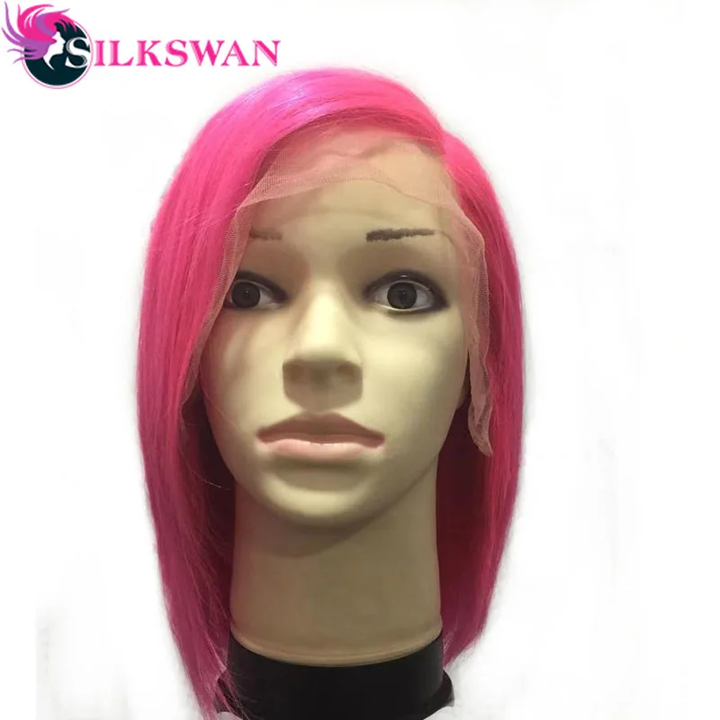 Silkswan волосы розовый цвет боб парики Человеческие волосы remy парики на кружеве 180 Плотность 10-20 дюймов боковая часть на заказ
