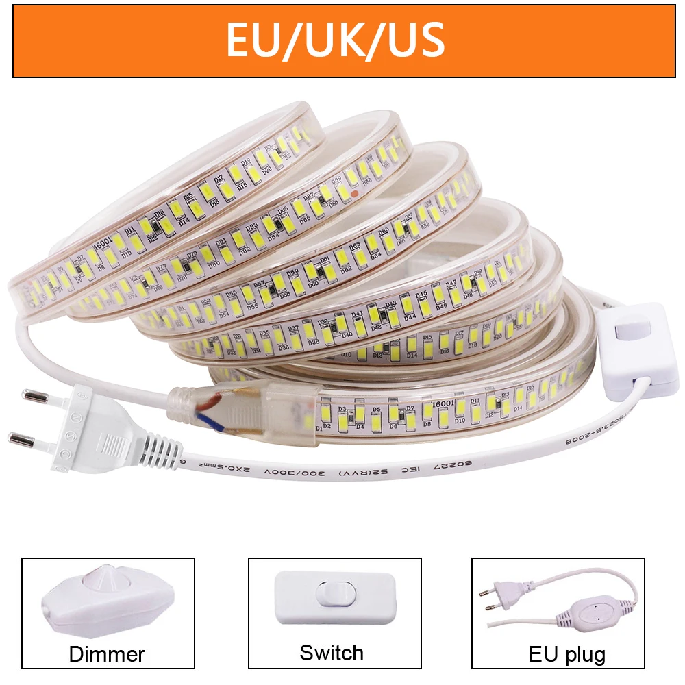 110V High Bright 5630 LED Strip Waterproof Flexible Tape Rope Light with US Plug 