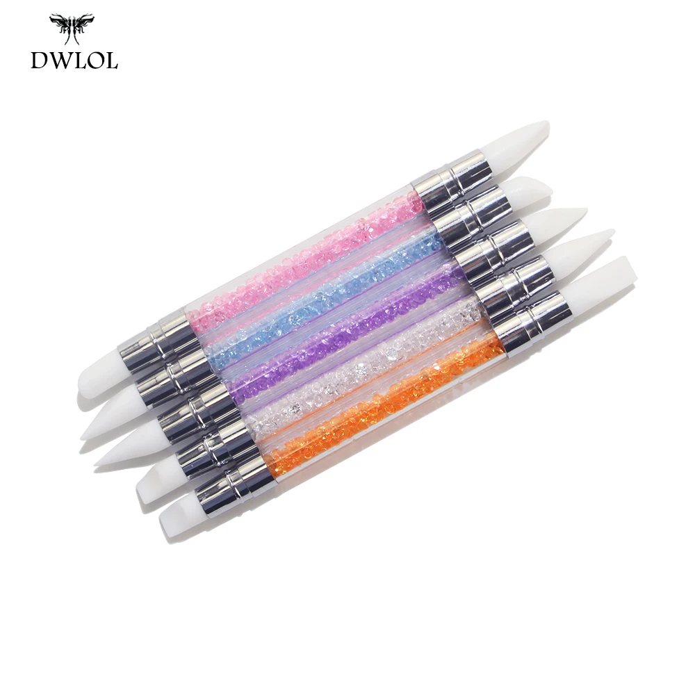5 PC de doble cabezas de silicona escultura arte de uñas pluma de manija de acrílico para imprimir de arte polaco herramienta de la manicura