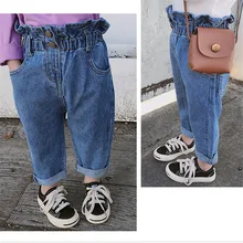 Брюки для девочек повседневные джинсовые брюки с высокой талией 19 осенняя одежда стиль детская одежда для детей от 3 до 8 лет