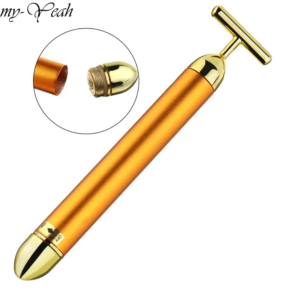 

Vibration Slimming Face Roller 24K Gold Facial Beauty Massager Lift Skin Tightening Wrinkle Stick Face Beauty Tool
