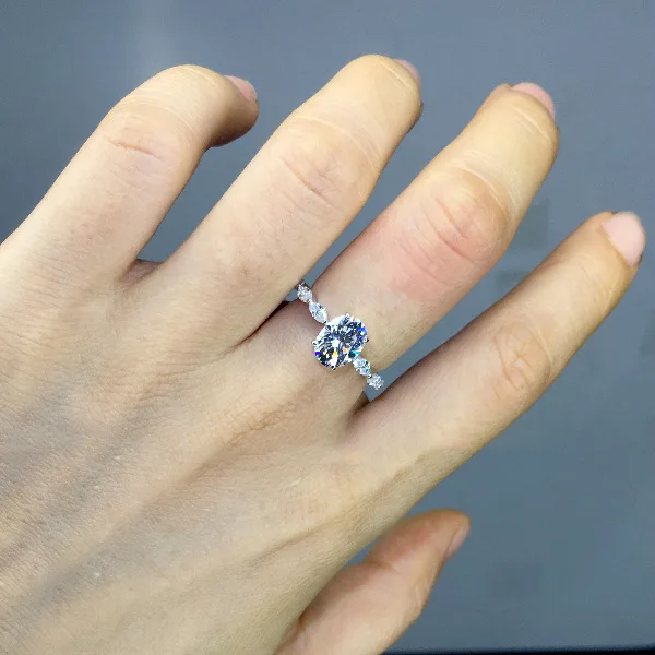 Natural Oval Moissanite Gemstone 14K White Gold Jewelry Engagement Ring Women Channel Setting Anillos De Bizuteria Ring moissanite ring gemstone ring wedding rings gold rings golden ring