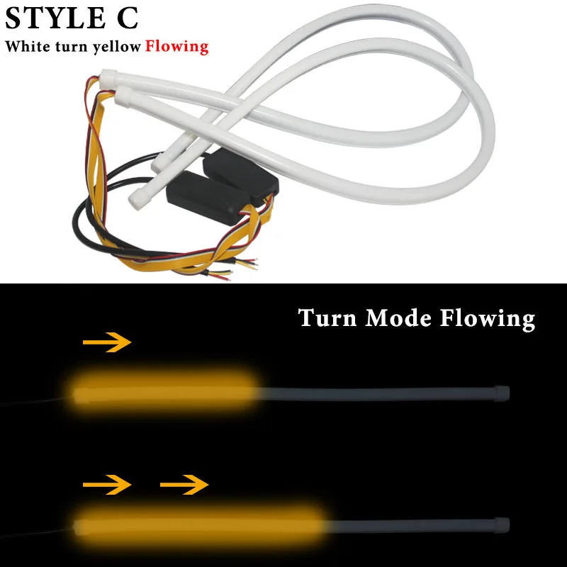 2x30/45/60 см дневные ходовые огни белый желтый течет гибкие течет светодиодный трубки Стиль сигнала поворота Стоп-сигнал дневные ходовые огни светильник трубки авто - Испускаемый цвет: White Turn Yellow
