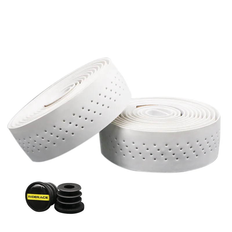 Nastro Manubrio Bicicletta In Pelle PU LIOOBO – Antiscivolo E Assorbente – Colore Bianco – Con Tappi E Nastro Di Finitura - 2
