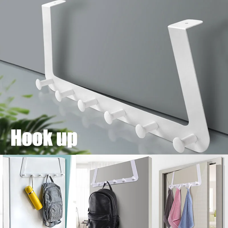 Best Stainless Steel Over The Door Hooks Coat Hanger Rack 6 Hooks for Cloth Pants Hat Towel DC120